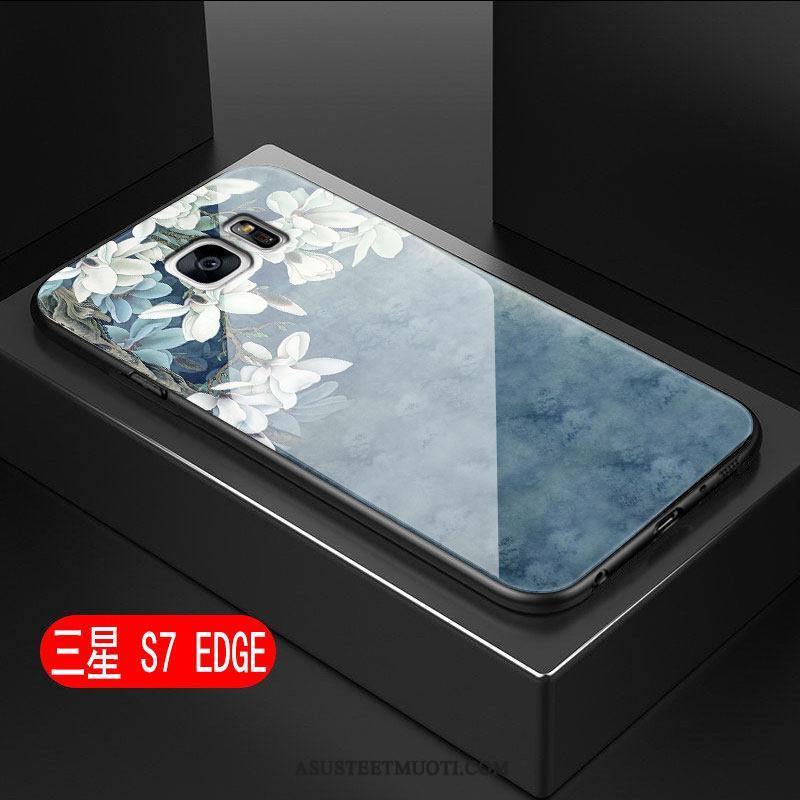 Samsung Galaxy S7 Edge Kuori Kuoret Taide Lasi Kotelo Kukka Punainen