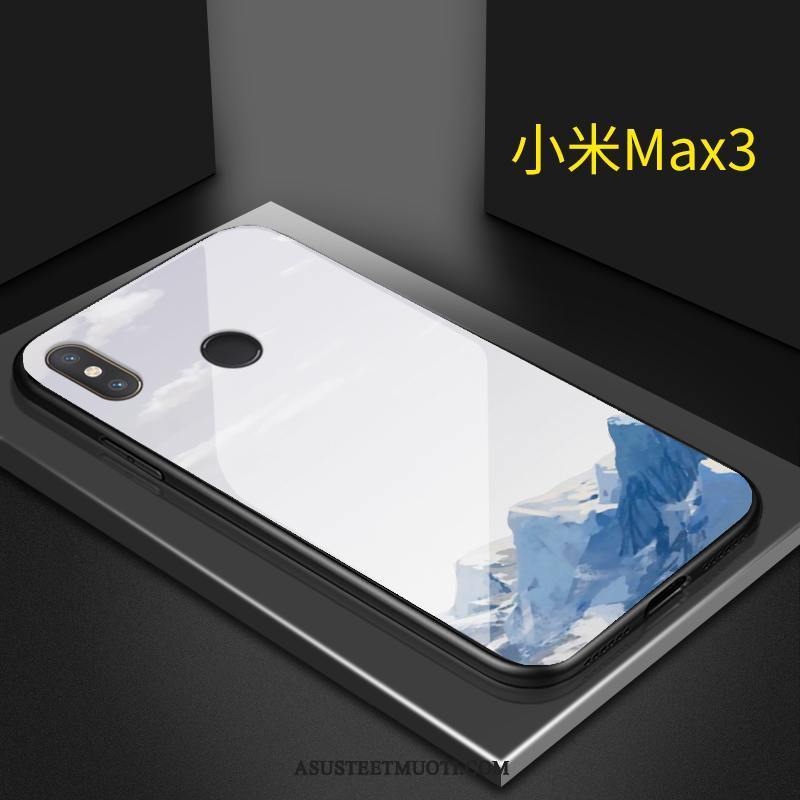 Xiaomi Mi Max 3 Kuoret Punainen Ink Maalaus Lasi Kuori Valkoinen