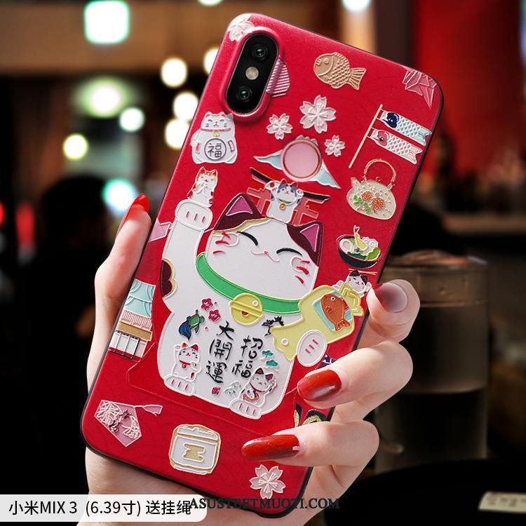 Xiaomi Mi Mix 3 Kuori Kuoret Punainen Kissa Pesty Suede Nuoret Net Red