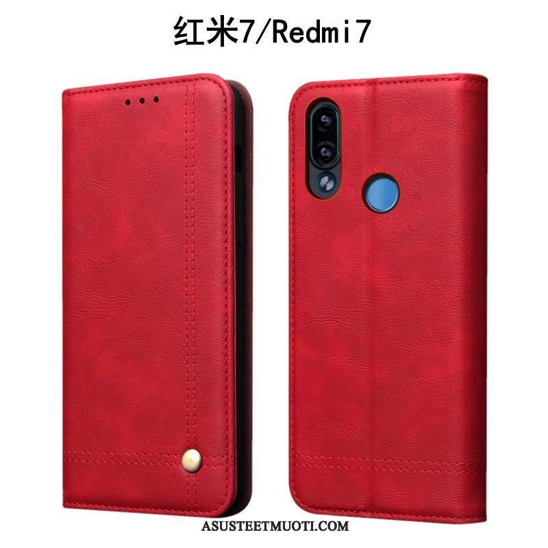 Xiaomi Redmi 7 Kuoret Murtumaton Kotelo Musta Nahkakotelo Puhelimen