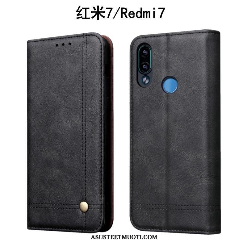 Xiaomi Redmi 7 Kuoret Murtumaton Kotelo Musta Nahkakotelo Puhelimen