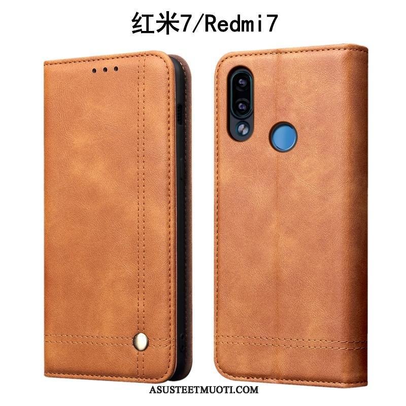 Xiaomi Redmi 7 Kuoret Murtumaton Kotelo Musta Nahkakotelo Puhelimen