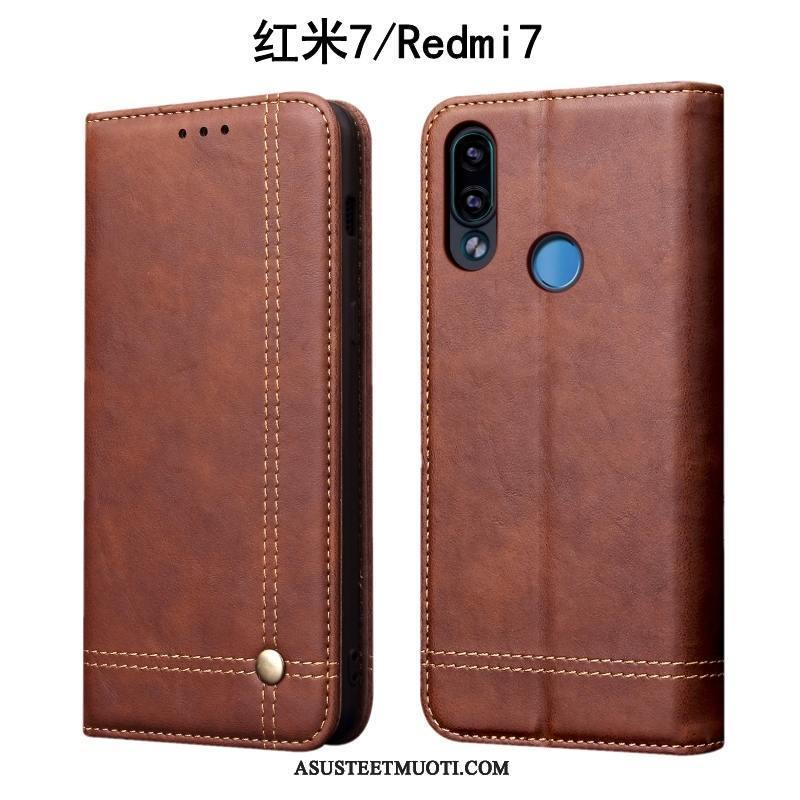 Xiaomi Redmi 7 Kuoret Murtumaton Kotelo Musta Nahkakotelo Puhelimen