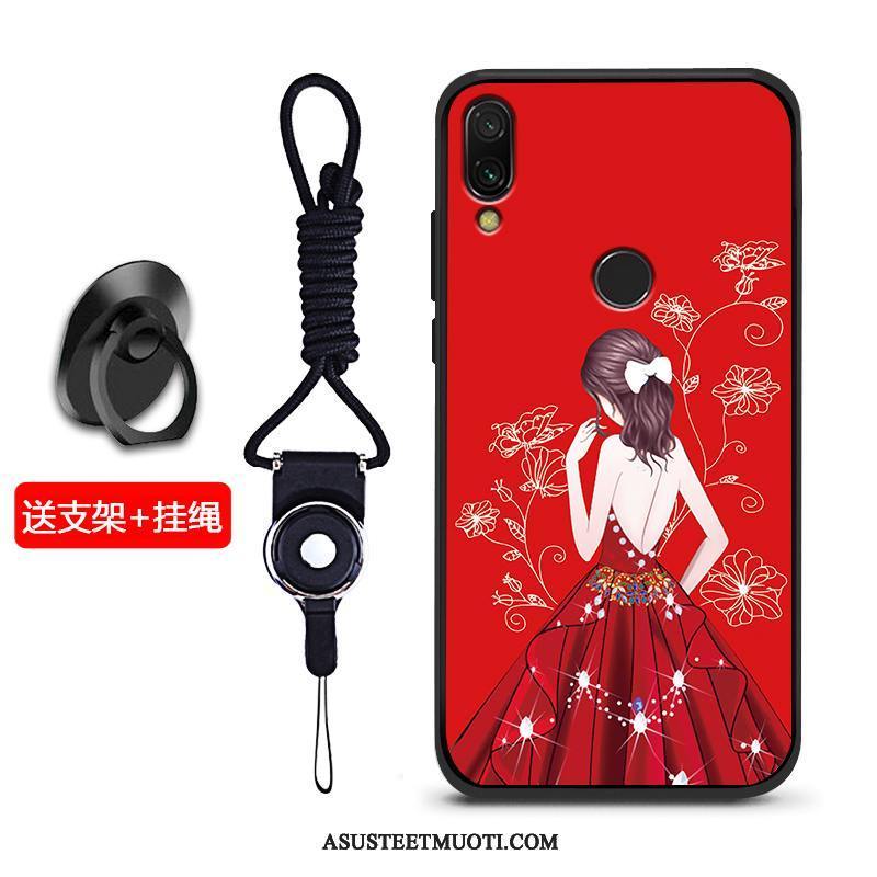 Xiaomi Redmi 7 Kuori Kuoret Punainen Suojaus Pesty Suede Kotelo