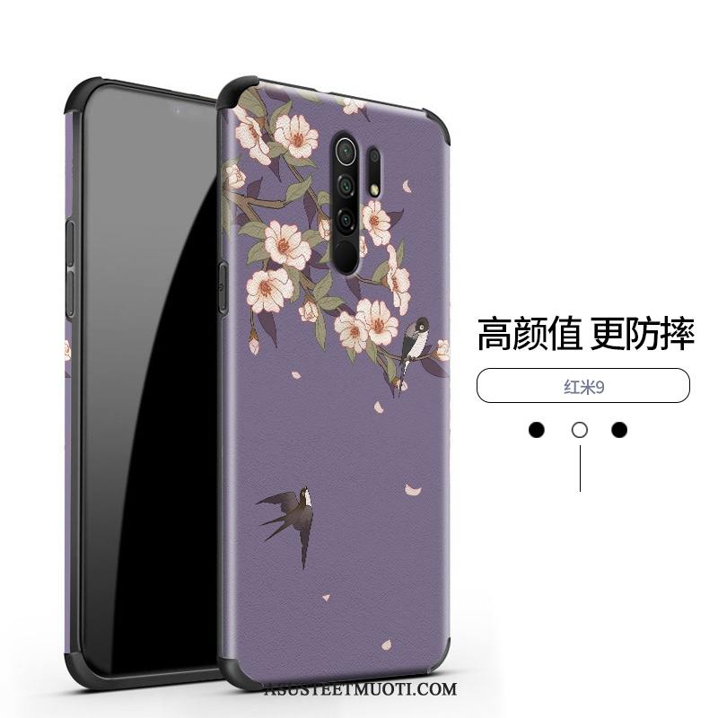 Xiaomi Redmi 9 Kuoret Kohokuviointi Pesty Suede All Inclusive Kiinalainen Tyyli Ohut