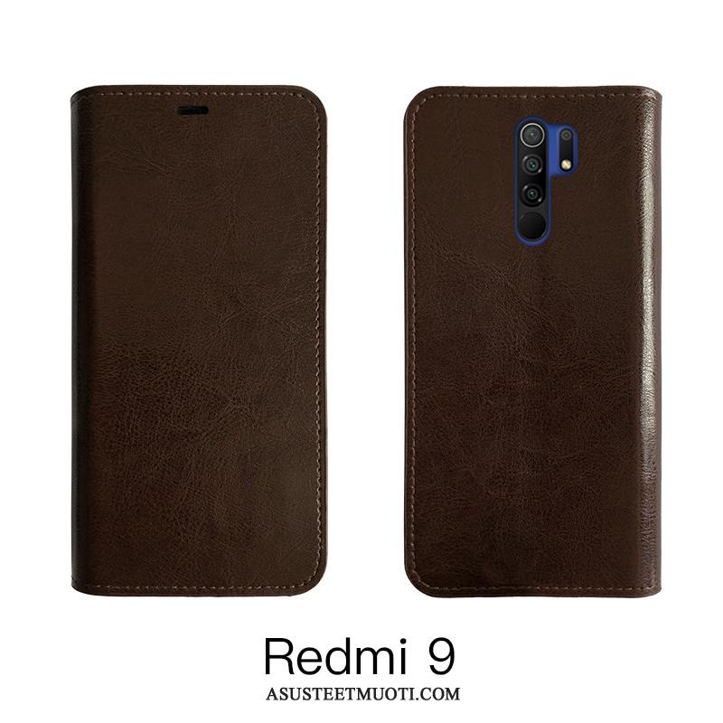 Xiaomi Redmi 9 Kuoret Lehmä Viini Punainen Kuori Aito Nahka Kotelo