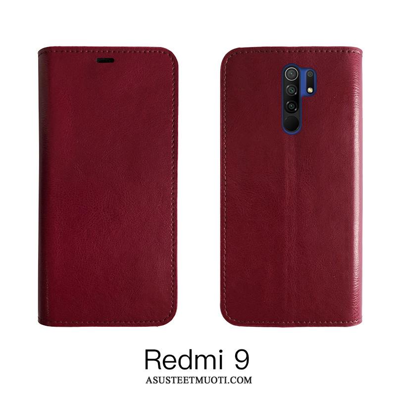 Xiaomi Redmi 9 Kuoret Lehmä Viini Punainen Kuori Aito Nahka Kotelo