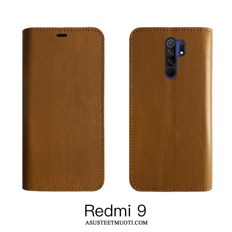 Xiaomi Redmi 9 Kuoret Lehmä Viini Punainen Kuori Aito Nahka Kotelo