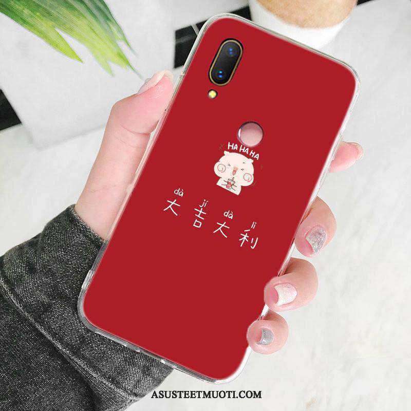 Xiaomi Redmi Note 7 Kuoret Läpinäkyvä Silikoni Punainen Murtumaton All Inclusive