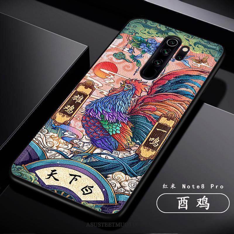 Xiaomi Redmi Note 8 Pro Kuoret Luova Lohikäärme Sarjakuva Kukkakuvio Nahka