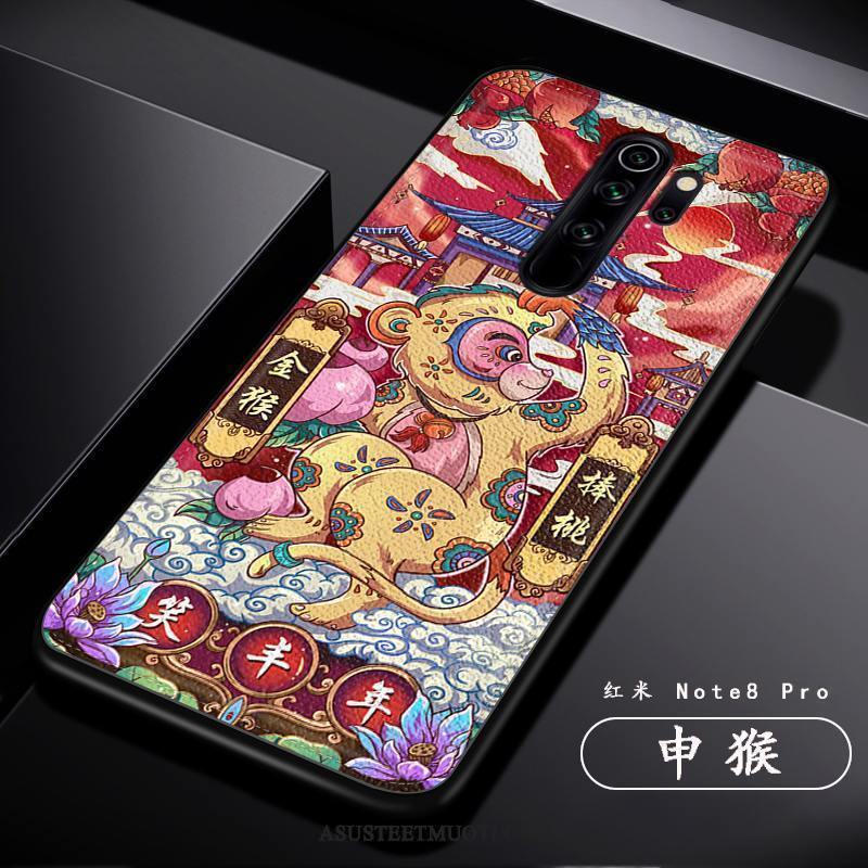 Xiaomi Redmi Note 8 Pro Kuoret Luova Lohikäärme Sarjakuva Kukkakuvio Nahka
