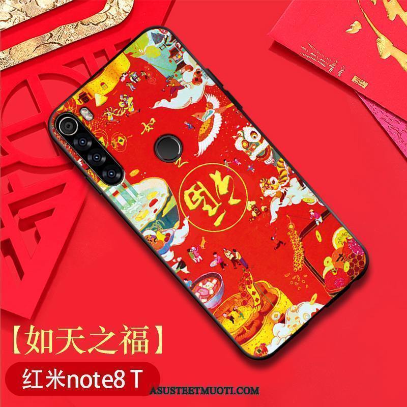 Xiaomi Redmi Note 8t Kuori Kuoret Kiinalainen Tyyli Punainen Ohut Kotelo