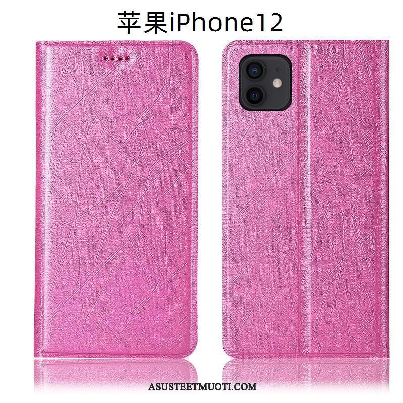 iPhone 12 Kuoret Murtumaton Musta Kukkakuvio Puhelimen Nahkakotelo