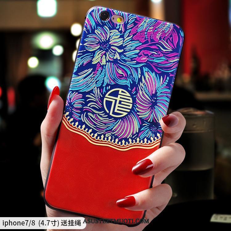iPhone 8 Kuoret Pehmeä Neste All Inclusive Net Red Kiinalainen Tyyli Punainen