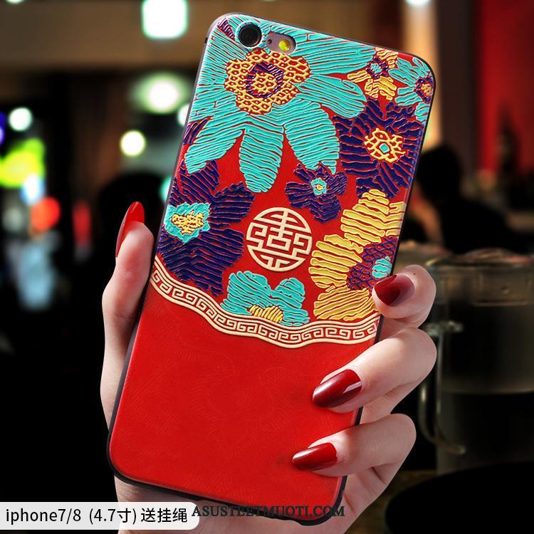 iPhone 8 Kuoret Pehmeä Neste All Inclusive Net Red Kiinalainen Tyyli Punainen