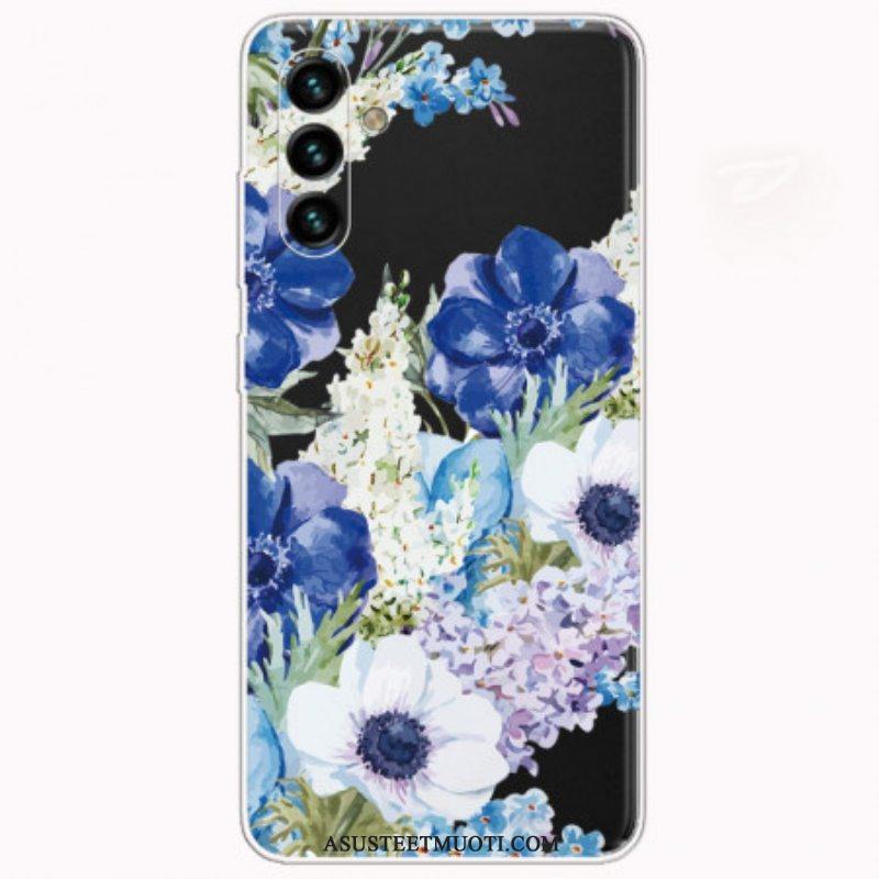 Case Samsung Galaxy A13 5G / A04s Akvarelli Siniset Kukat
