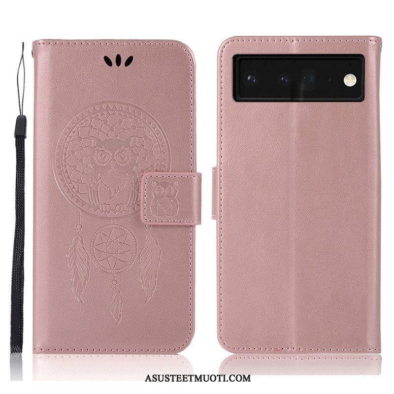 Flip Case Google Pixel 6 Pro Nahkaefekti Dreamcatcher Owl