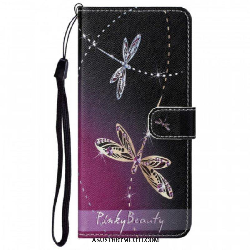 Flip Case Google Pixel 6A Suojaketju Kuori Strappy Dragonflies