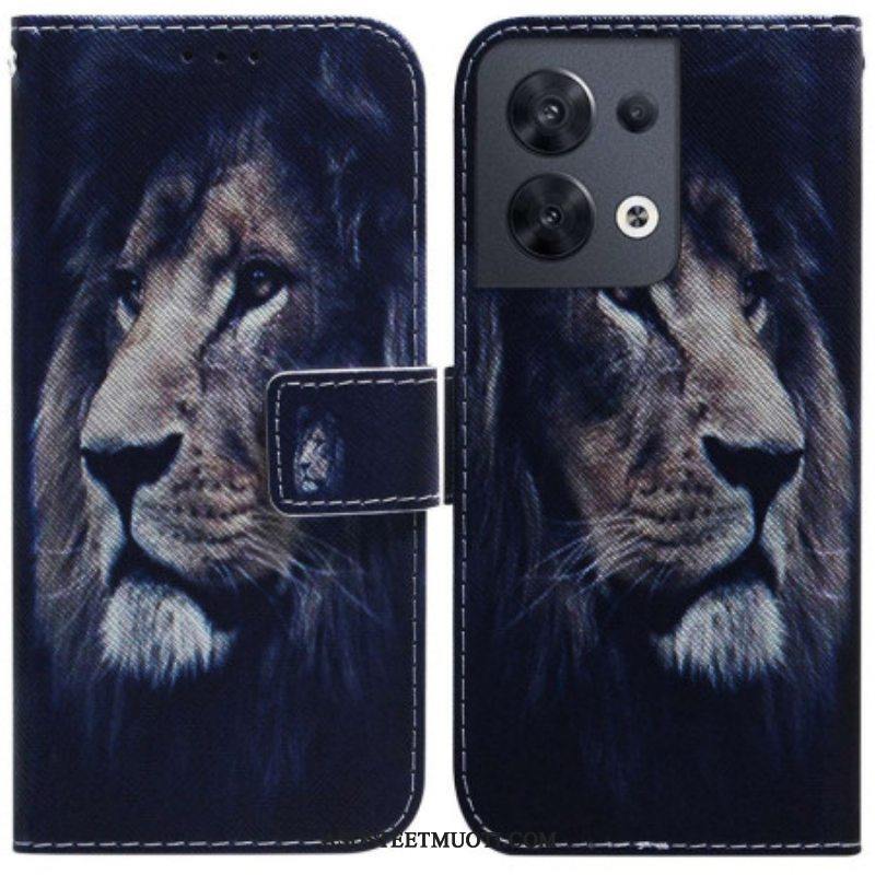 Flip Case Oppo Reno 8 Suojaketju Kuori Lanyard Lion