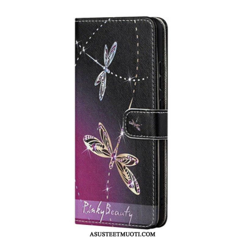 Flip Case Poco M3 Pro 5G Suojaketju Kuori Strappy Dragonflies