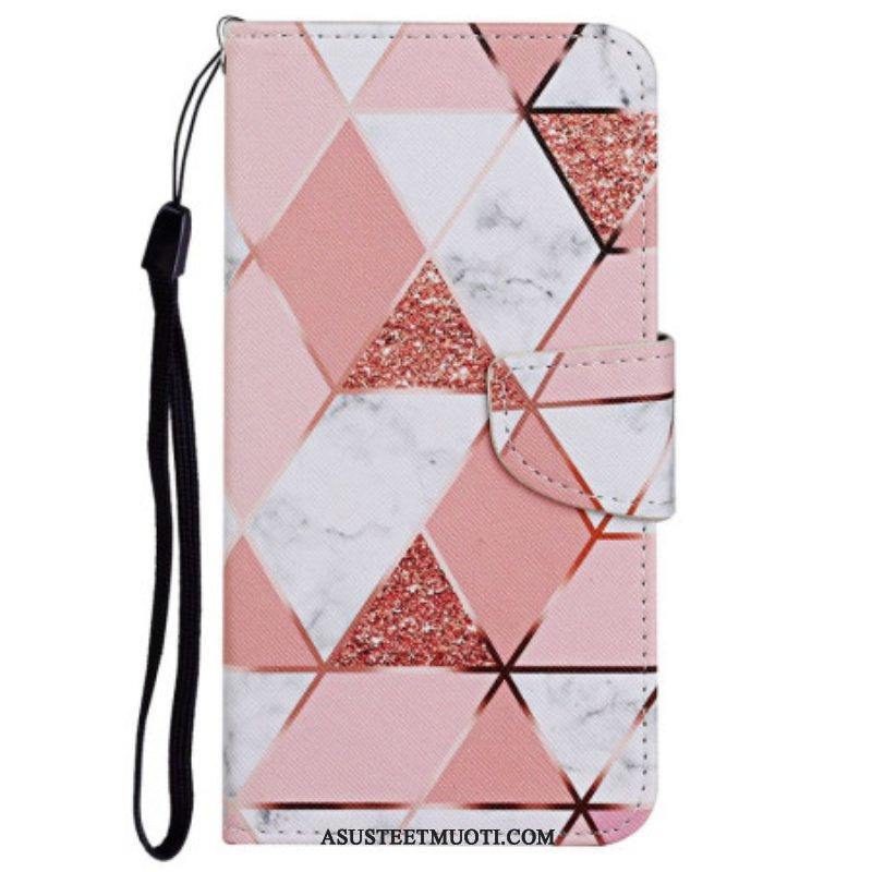 Flip Case Poco X4 Pro 5G Suojaketju Kuori Strappy Glitter Marble