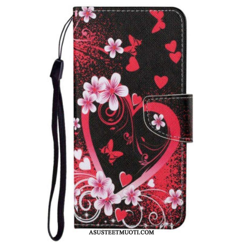 Flip Case Poco X4 Pro 5G Suojaketju Kuori Strappy Heart