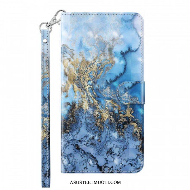 Flip Case Samsung Galaxy A13 5G / A04s Marmorimuotoilu Kaulanauhalla