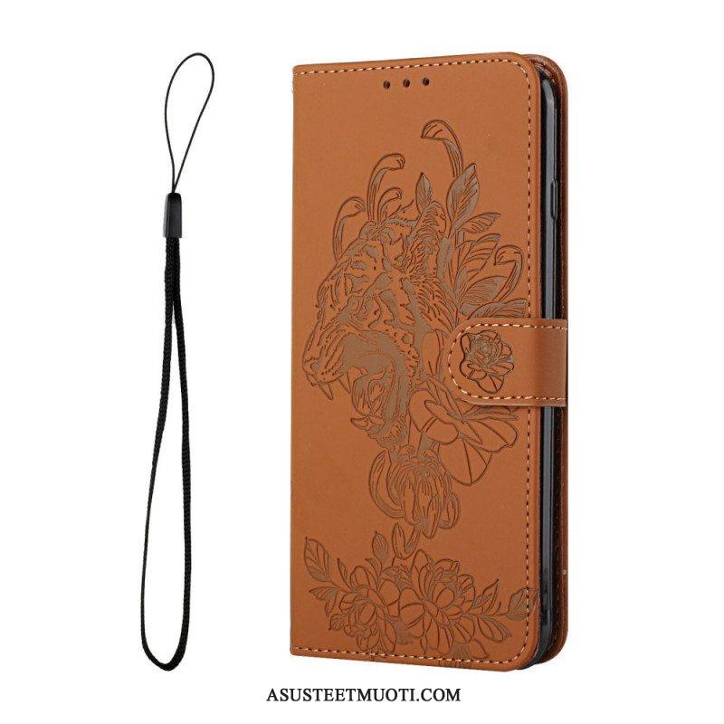 Flip Case Samsung Galaxy A13 5G / A04s Suojaketju Kuori Barokki Ranneke Tiger