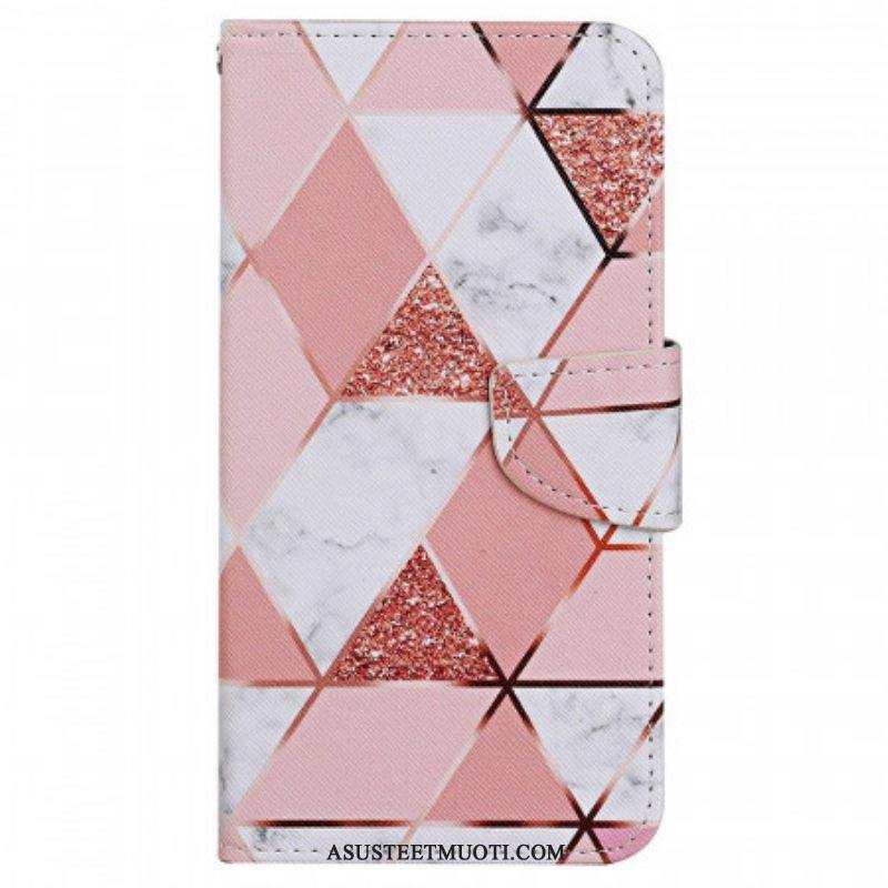 Flip Case Samsung Galaxy A13 Marmori Ja Paljetteja Hihnalla