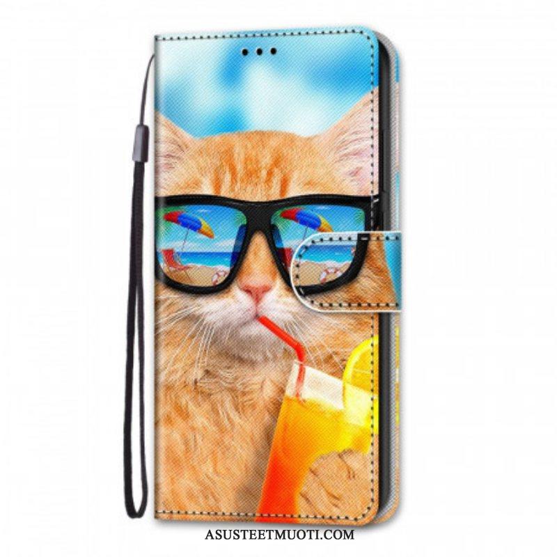 Flip Case Samsung Galaxy M53 5G Suojaketju Kuori Strappy Star Cat