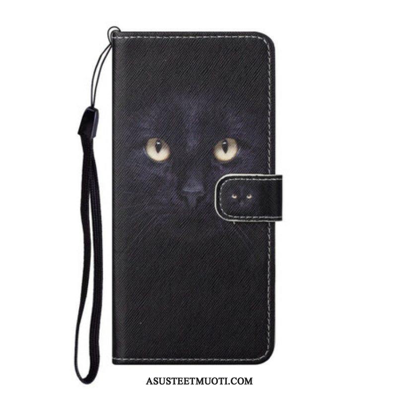 Flip Case Samsung Galaxy S21 FE Suojaketju Kuori Strappy Black Cat Eyes