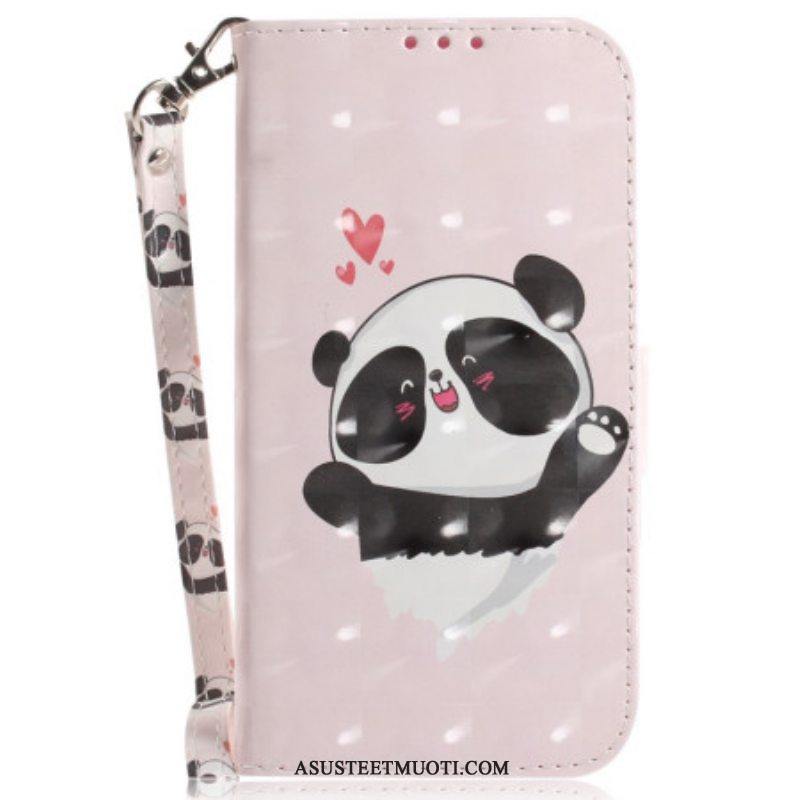 Flip Case Samsung Galaxy S23 Ultra 5G Suojaketju Kuori Pikku Panda Hihnalla