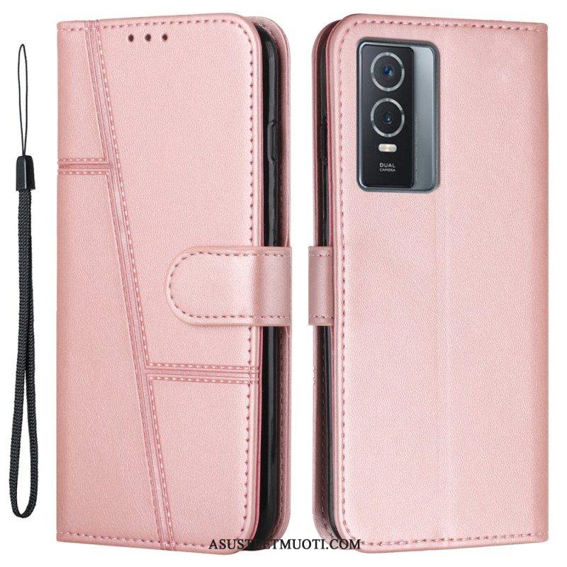 Flip Case Vivo Y76 5G Suojaketju Kuori Strappy Geo Leather Effect