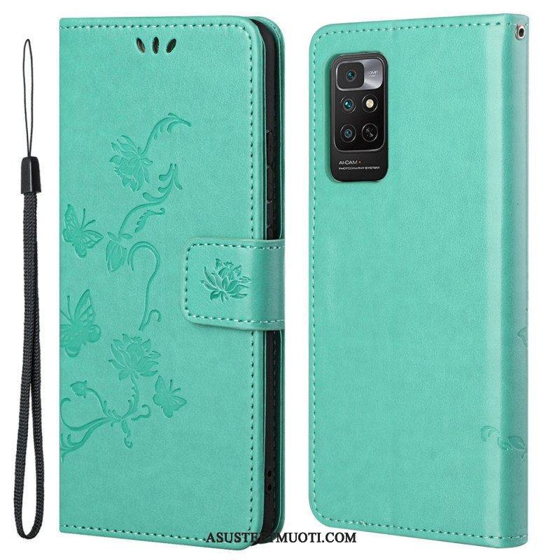 Flip Case Xiaomi Redmi Note 11 / 11S Suojaketju Kuori Strap Kukat