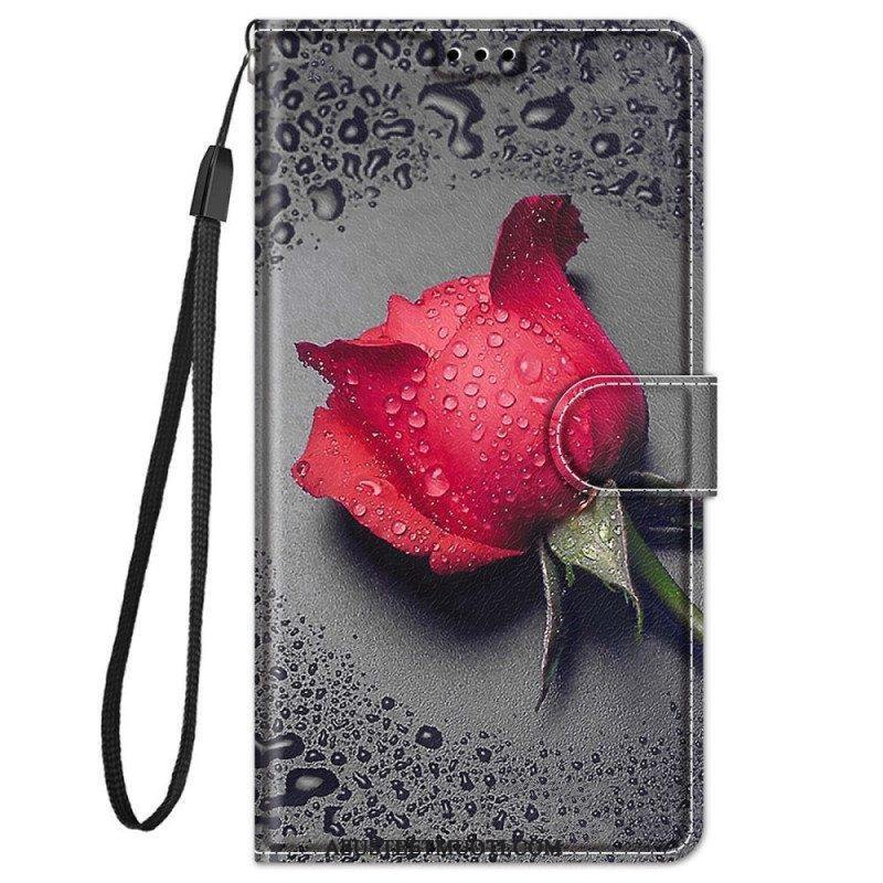 Flip Case Xiaomi Redmi Note 11 Pro Plus 5G Ruusuja Kaulanauhalla