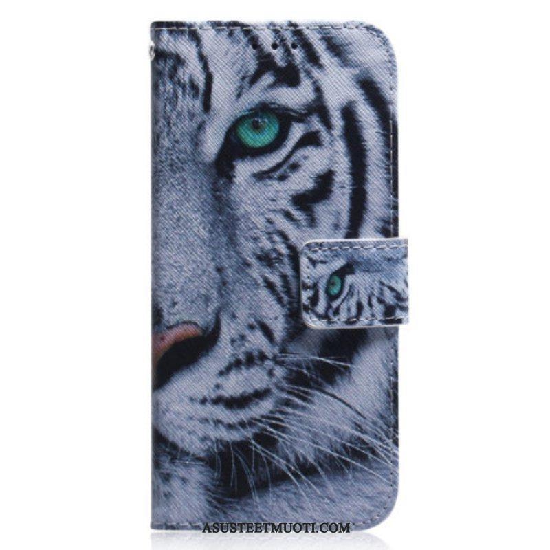 Flip Case Xiaomi Redmi Note 12 5G Suojaketju Kuori Strappy White Tiger