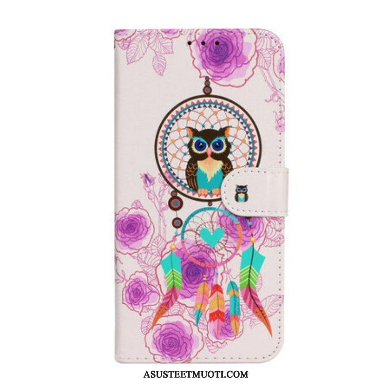 Flip Case iPhone 13 Mini Suojaketju Kuori Strappy Owl Mandala