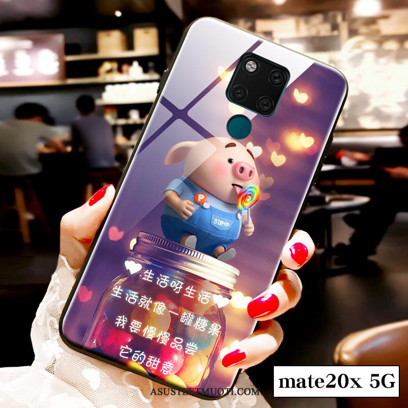 Huawei Mate 20 X (5g) Kuoret Ihana Luova Violetti Lasi Kuori