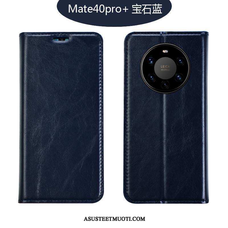 Huawei Mate 40 Pro+ Kuoret All Inclusive Kotelo Aito Nahka Tummansininen Murtumaton