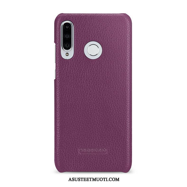 Huawei P30 Lite Kuoret Aito Nahka Takakansi Kuori Violetti Kotelo