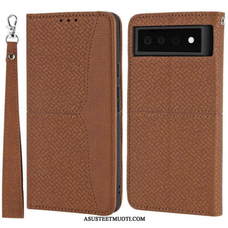 Kotelot Google Pixel 6 Pro Suojaketju Kuori Strappy Woven Leather Style