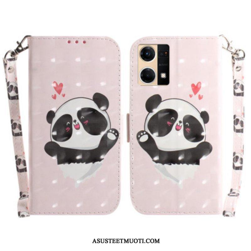 Kotelot Oppo Reno 7 Suojaketju Kuori Panda Love With Lanyard