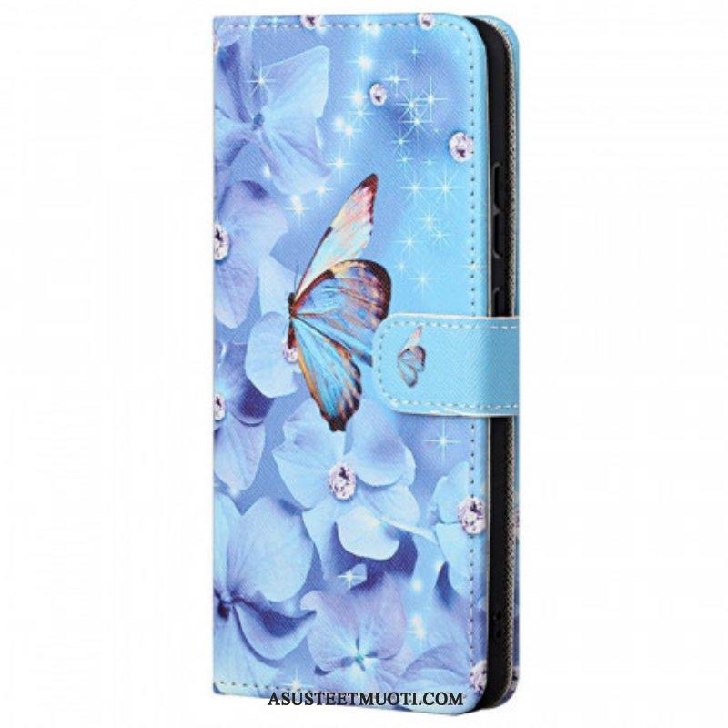 Kotelot Poco M4 Pro 5G Suojaketju Kuori Strappy Diamond Perhoset