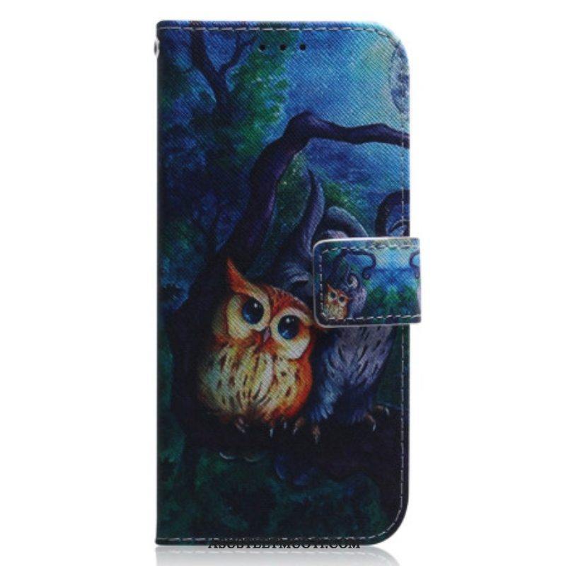 Kotelot Poco X5 5G Suojaketju Kuori Strappy Owls -maalaus