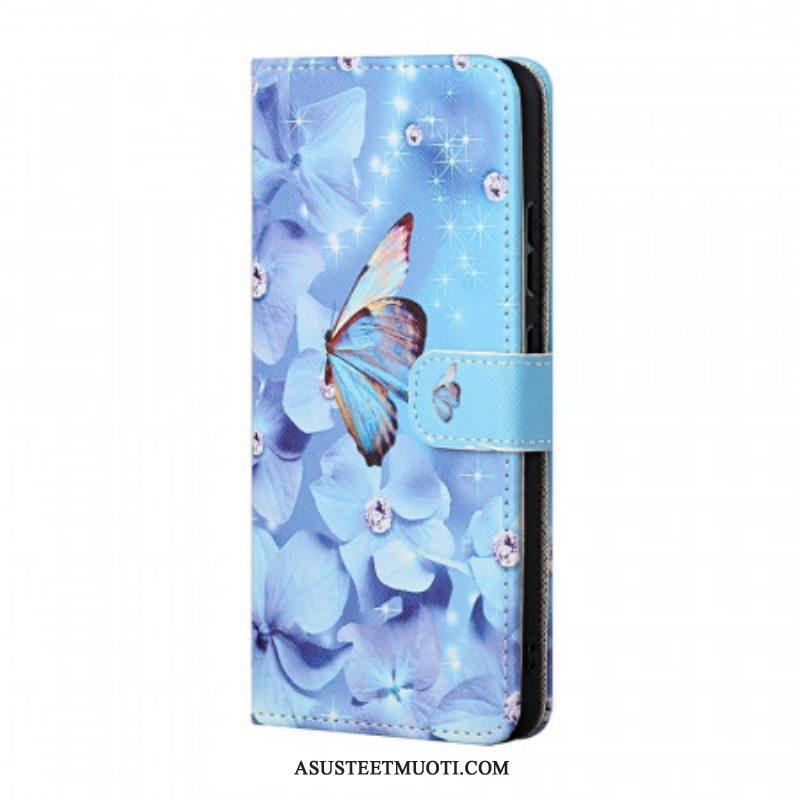 Kotelot Samsung Galaxy A13 5G / A04s Suojaketju Kuori Strappy Diamond Perhoset