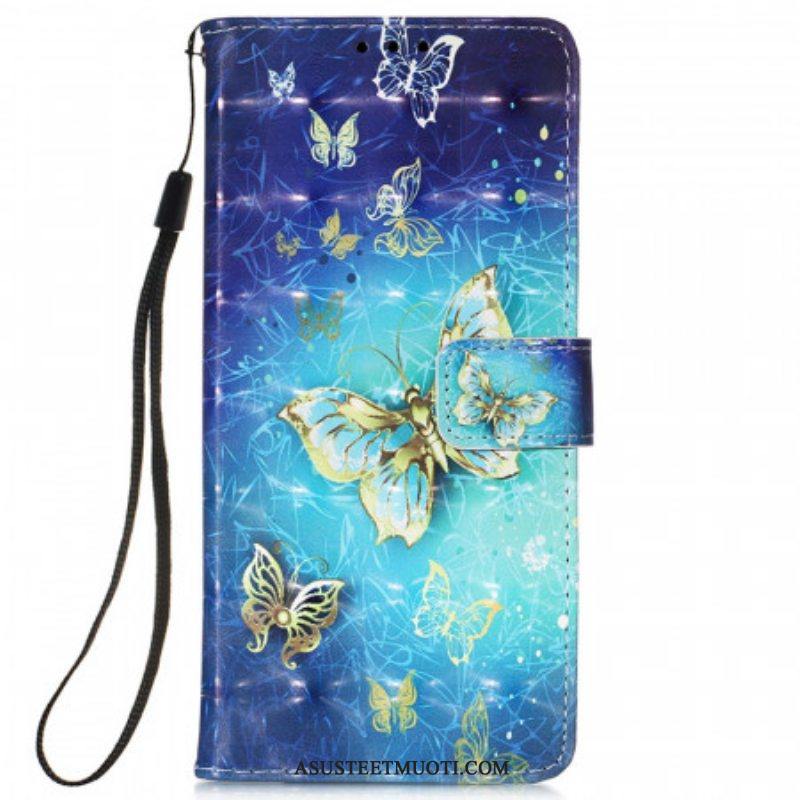 Kotelot Samsung Galaxy S22 Ultra 5G Golden Butterflies Kaulanauha