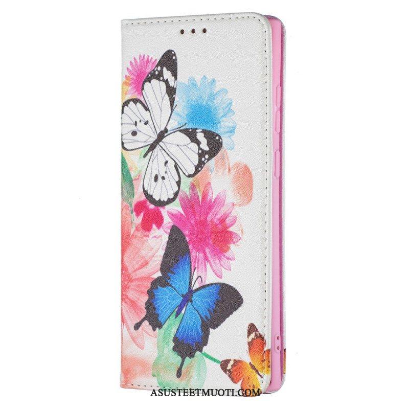 Kotelot Samsung Galaxy S22 Ultra 5G Maalattuja Perhosia Ja Kukkia