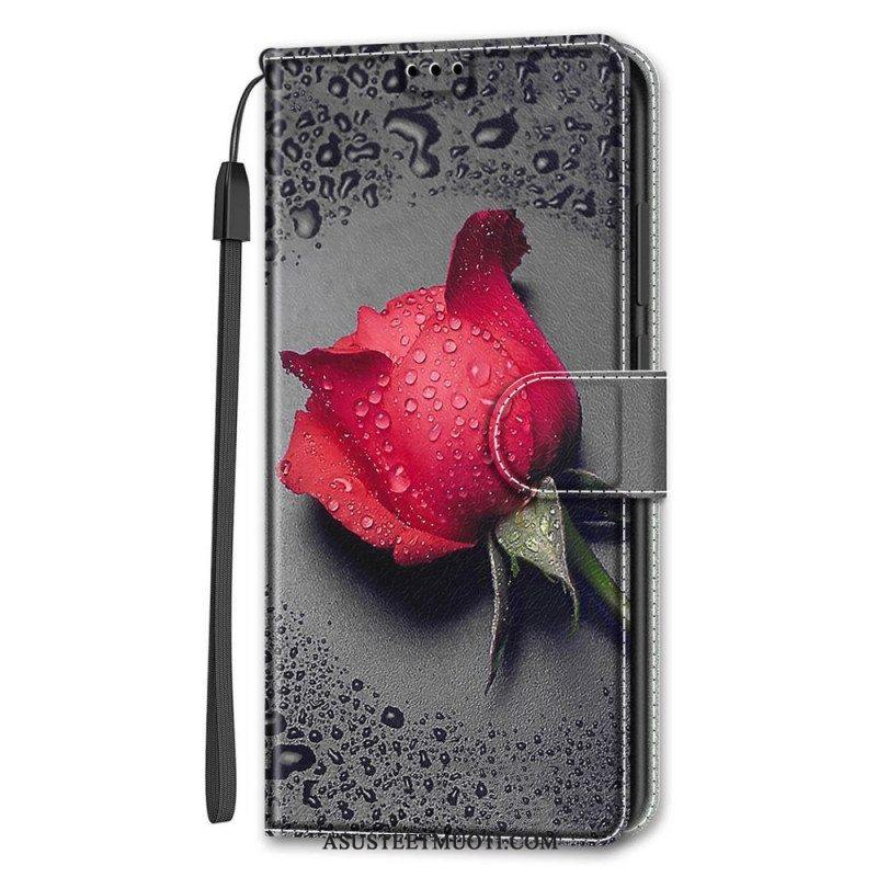 Kotelot Samsung Galaxy S22 Ultra 5G Ruusuja Kaulanauhalla