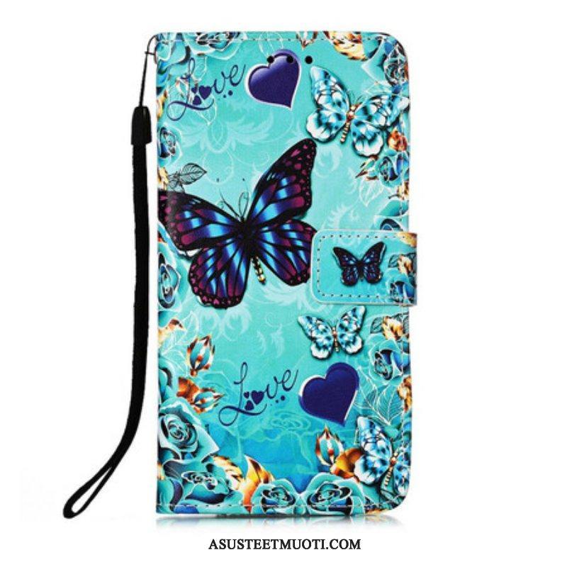 Kotelot iPhone 13 Pro Suojaketju Kuori Love Butterflies Strappy