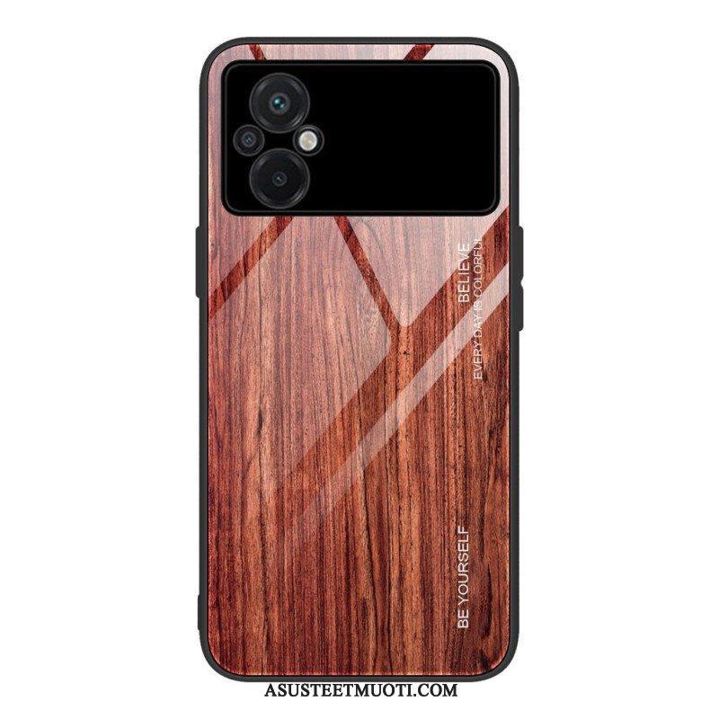 Kuori Poco M4 5G Wood Design Karkaistu Lasi